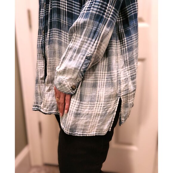 J. Jill Blue Dip Dye Ombré Plaid Button Front Boyfriend Lng Slv Shirt Sz 2X - Picture 7 of 14